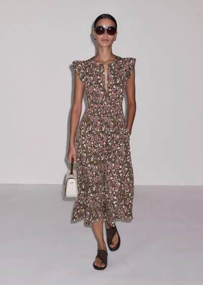 Me+em Overgrown Floral Print Midi Dress Cinnamon Brown Multi