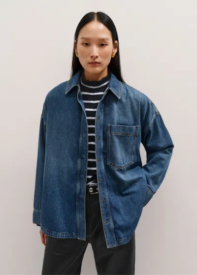 Me+em Oversized Denim Shacket In Worn In Blue