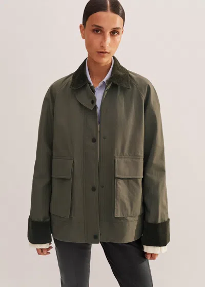 Me+em Oversized Waxed Cotton Country Jacket In Khaki