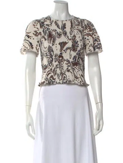 Pre-owned Me+em Paisley Print Crew Neck Top In White