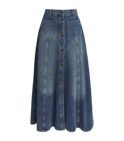 Me+em Panelled Denim Maxi Skirt Mid Blue Wash