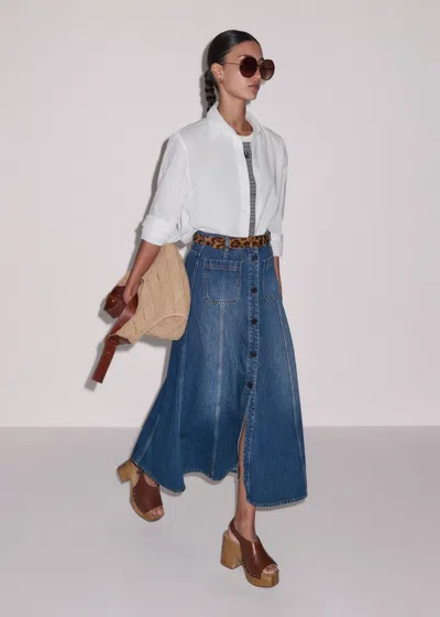 Me+em Panelled Denim Maxi Skirt Mid Blue Wash