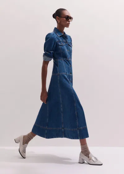 Me+em Panelled Fit And Flare Midi Dress Authentic Mid Blue Wash