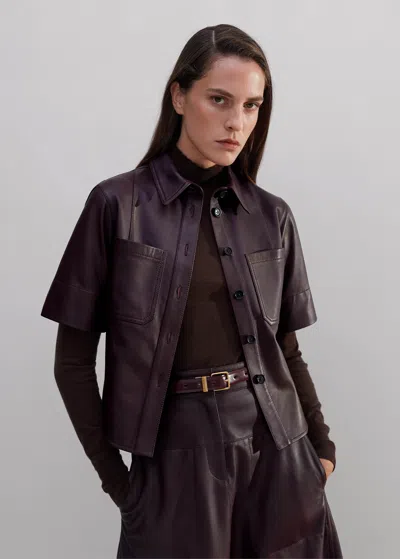 Me+em Panelled Leather Shirt In Deep Merlot