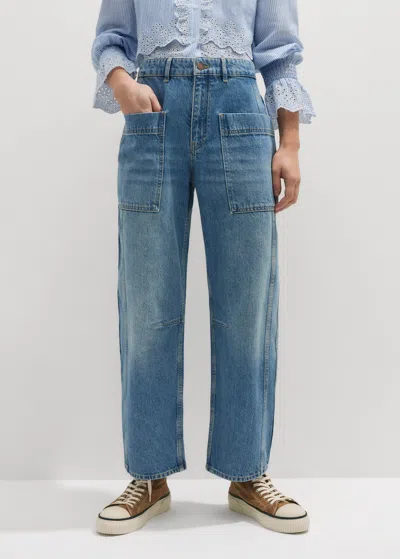 Me+em Patch Pocket Engineered Jean In Mid Blue Wash