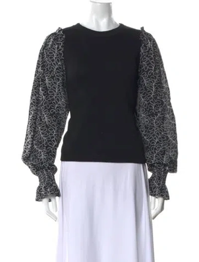 Pre-owned Me+em Patterned Crew Neck Top In Black