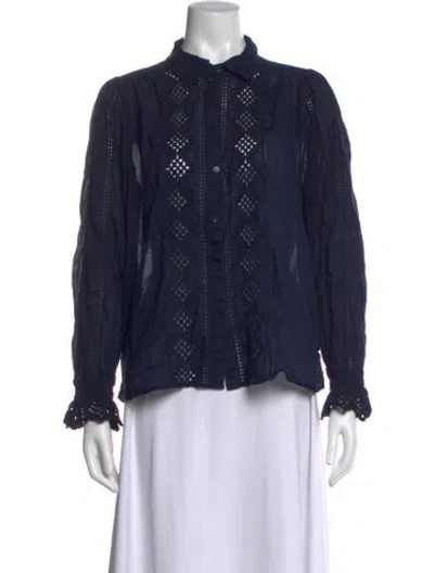 Pre-owned Me+em Patterned Long Sleeve Blouse In Blue