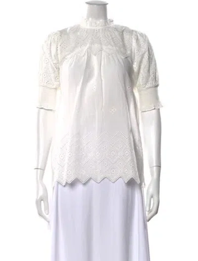 Pre-owned Me+em Patterned Mock Neck Blouse In White
