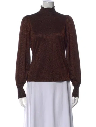 Pre-owned Me+em Patterned Mock Neck Top In Brown