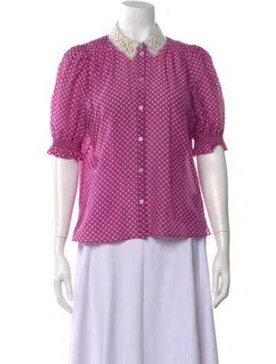 Pre-owned Me+em Patterned Short Sleeve Blouse In Purple