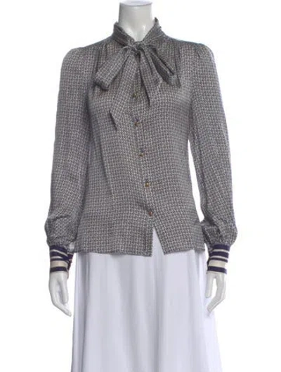Pre-owned Me+em Patterned Tie Neck Blouse In Multi