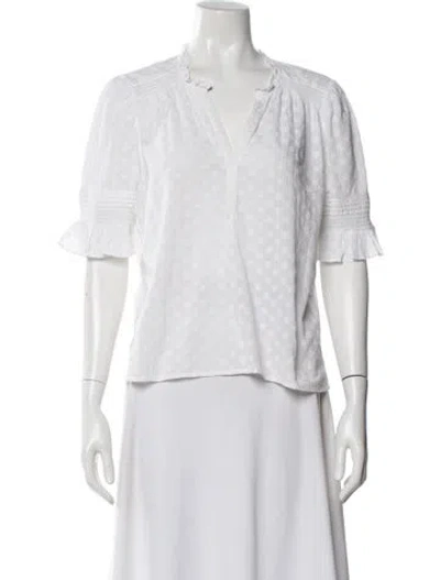 Pre-owned Me+em Patterned V-neck Blouse In White