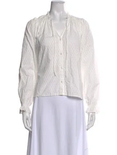 Pre-owned Me+em Patterned V-neck Blouse In White