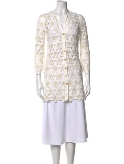 Pre-owned Me+em Patterned V-neck Sweater W/ Tags In White