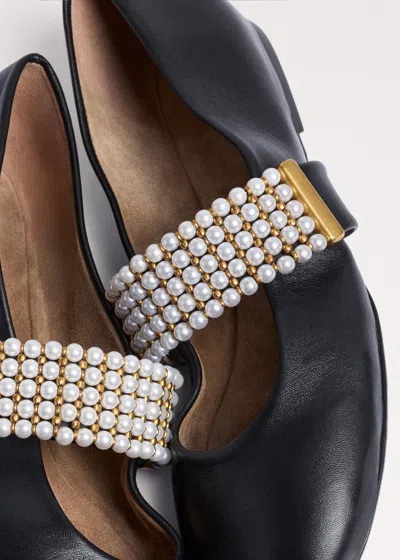 Me+em Pearl Trim Round Toe Ballerina Black
