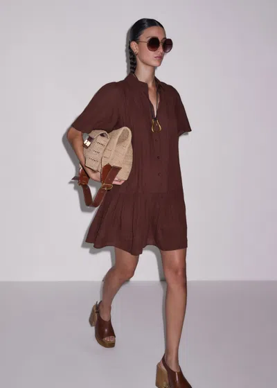 Me+em Pin Tuck Detail Mini Swing Dress + Slip Cinnamon Brown In Burgundy