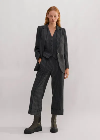 Me+em Pinstripe Crop Man Pant In Charcoal/camel