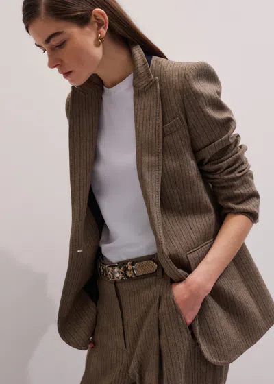 Me+em Pinstripe Sharp Shoulder Blazer Mocha Blue In Brown