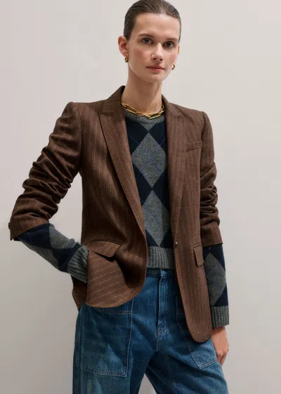 Me+em Pinstripe Sharp Shoulder Blazer Toffee In Brown