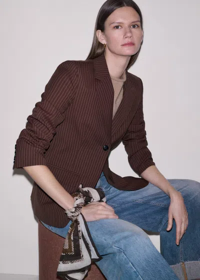 Me+em Pinstripe Sharp Shoulder Contour Blazer Cinnamon Brown