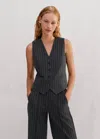 Me+em Pinstripe Tailored Vest In Charcoal/camel