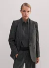 Me+em Pinstripe Tomboy Blazer In Charcoal/camel