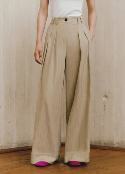 Me+em Pinstripe Wide-leg Pleat Front Pant In Cream/chocolate