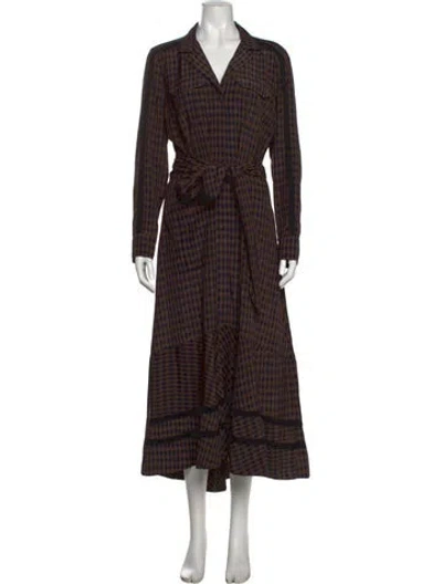 Pre-owned Me+em Plaid Print Long Dress In Brown