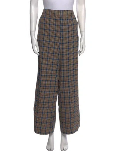 Pre-owned Me+em Plaid Print Wide Leg Pants In Brown