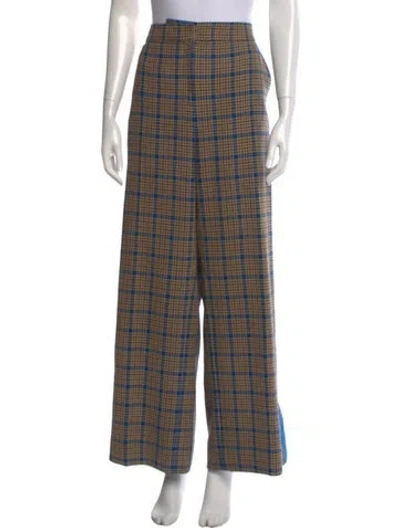 Pre-owned Me+em Plaid Print Wide Leg Pants In Brown