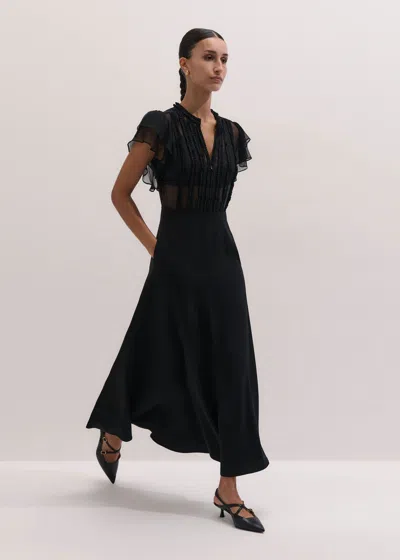 Me+em Pleat Trim Fabric Mix Maxi Dress + Slip Black