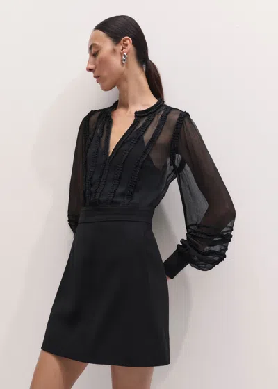 Me+em Pleat Trim Fabric Mix Mini Dress + Slip Black In Blue