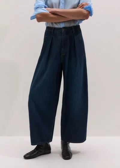 Me+em Pleated Barrel Jean Authentic Dark Wash In Blue