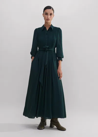 Me+em Pleated Maxi Shirt Dress + Belt In Gable Green