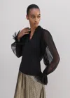 Me+em Pleated Tulle Layering Blouse In Black