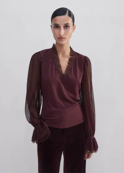 Me+em Pleated Tulle Layering Blouse In Deep Merlot