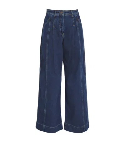 Me+em Pleated Wide-leg Jeans In Blue