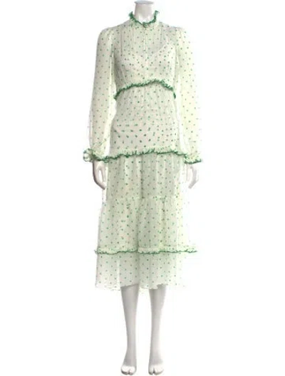 Pre-owned Me+em Polka Dot Print Midi Length Dress In Green