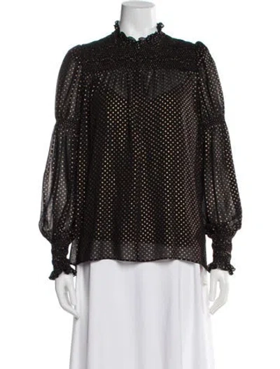 Pre-owned Me+em Polka Dot Print Mock Neck Blouse In Black