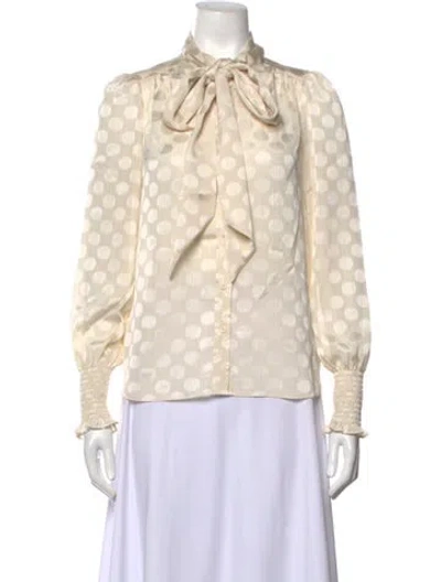 Pre-owned Me+em Polka Dot Print Tie Neck Blouse In Neutrals