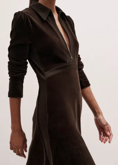 Me+em Ponte Collared Cord Velour Midi Dress Warm Chocolate In Brown