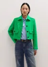 Me+em Pop Tweed Fringe Jacket In Clover Green