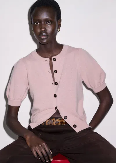 Me+em Pouf Sleeve Cashmere Button Through Tee Pale Blush In Pink