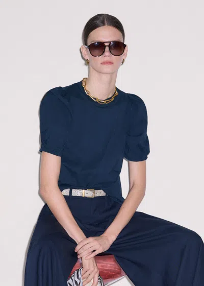 Me+em Pouf Sleeve Swing Top Navy In Blue