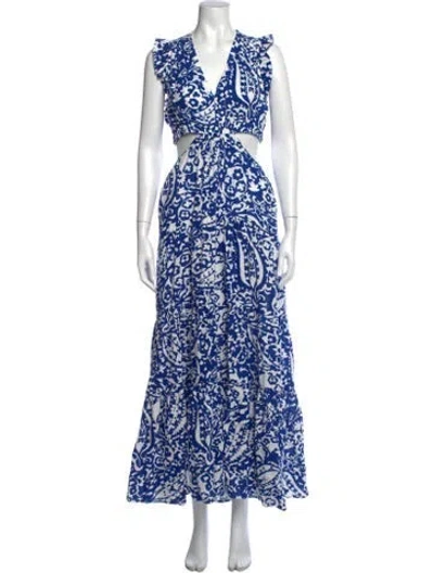 Pre-owned Me+em Printed Long Dress In Blue