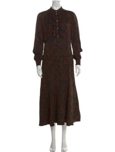 Pre-owned Me+em Printed Long Dress In Brown