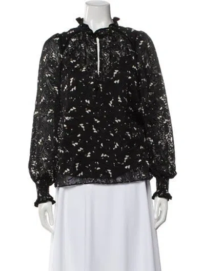 Pre-owned Me+em Printed Long Sleeve Blouse In Black