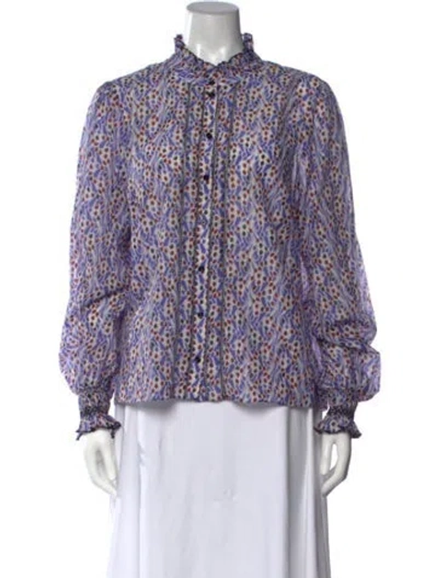 Pre-owned Me+em Printed Long Sleeve Blouse In Blue
