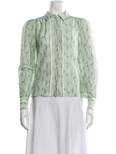 Pre-owned Me+em Printed Long Sleeve Blouse In Green