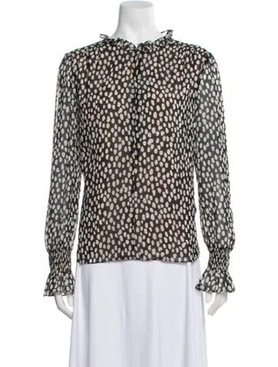 Pre-owned Me+em Printed Long Sleeve Blouse In White